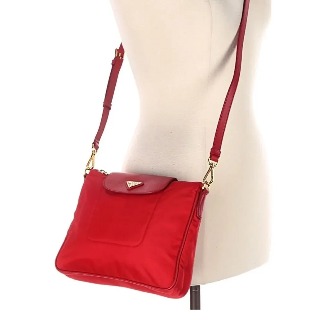 NEW, PRADA Rosso Tessuto Nylon And Saffiano Leather Small Crossbody Bag,